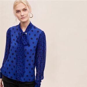 Bl^nk Becky Blue with Black Polka Dots Blouse XS